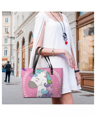 Womens Handbag Unicorn Leather Tote Bag Top Handle Satchel Bags For Lady $14.35 Totes