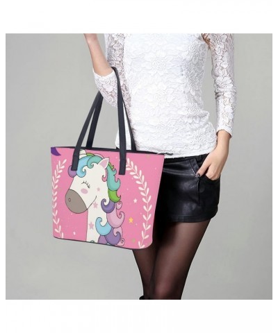 Womens Handbag Unicorn Leather Tote Bag Top Handle Satchel Bags For Lady $14.35 Totes