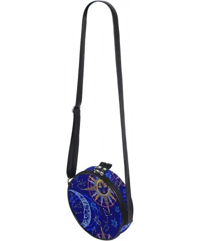 Canvas Crossbody Bag Hippy Sacred Moon Sun Starry Sky Women Shoulder Bag Round Beach Purse Handbags $9.60 Shoulder Bags