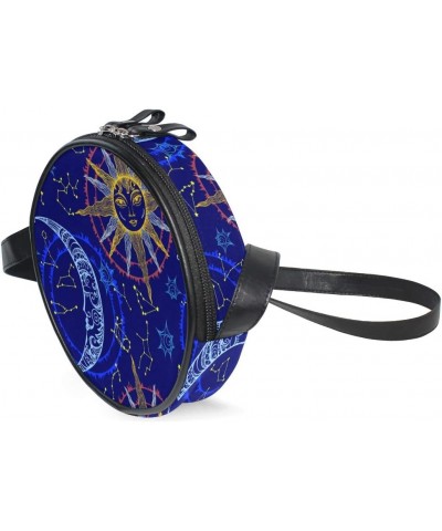 Canvas Crossbody Bag Hippy Sacred Moon Sun Starry Sky Women Shoulder Bag Round Beach Purse Handbags $9.60 Shoulder Bags