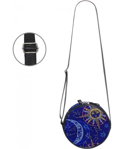 Canvas Crossbody Bag Hippy Sacred Moon Sun Starry Sky Women Shoulder Bag Round Beach Purse Handbags $9.60 Shoulder Bags