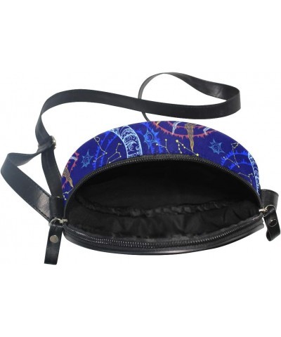 Canvas Crossbody Bag Hippy Sacred Moon Sun Starry Sky Women Shoulder Bag Round Beach Purse Handbags $9.60 Shoulder Bags