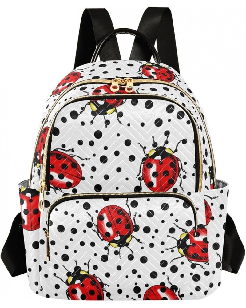 Travel Backpack Purse for Women Fashion Anti-theft Work Casual Ladybird Black Polka Dot Daypack Shoulder Bag Medium Size Medi...