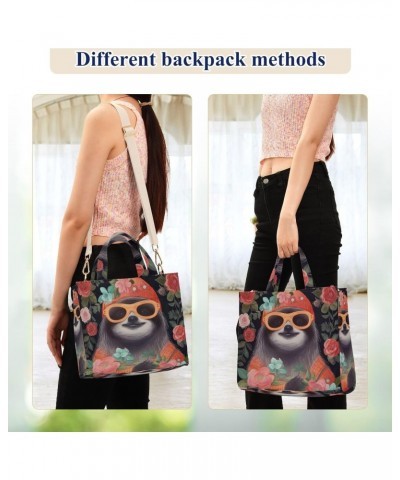 Sloth and Flowers Corduroy Tote Bag for Women Hobo Crossbody Bag Purse Stylish Shoulder Handbag Messenger Bags, S $10.57 Totes