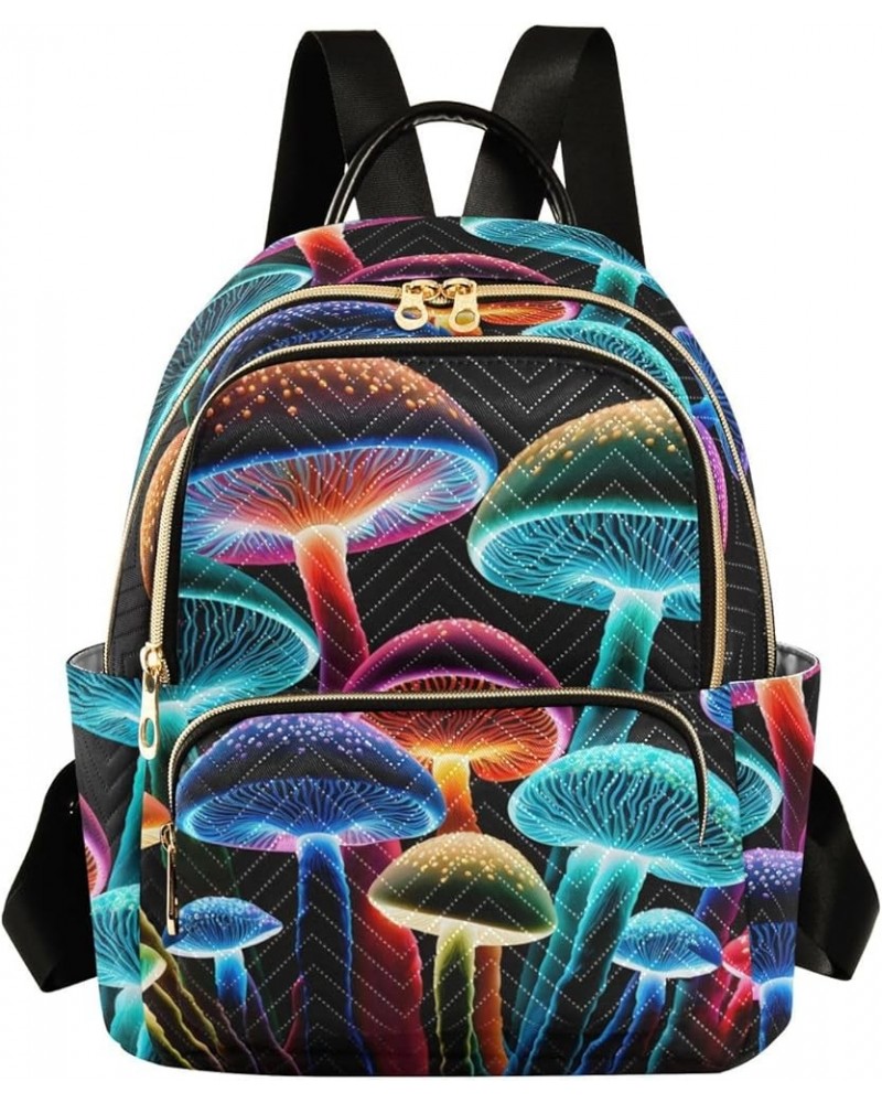 Medium Fashion Backpack for Women Glowing Mushrooms Print Ladies Travel Daypack Aesthetic Shoulder Bag 11.4×6.1×14.1 IN $18.7...