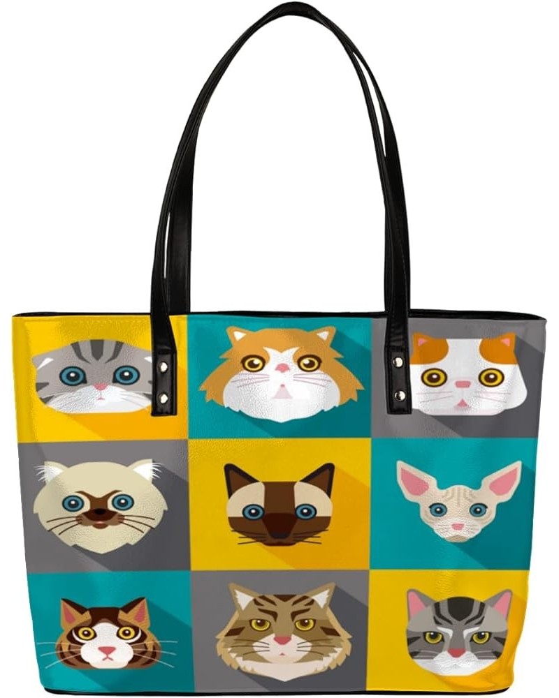 Leather Tote Bag for Women Fashion Shoulder Bag Purses and Handbags Large Capacity Satchel Bags for Work Travel Cute Cat Face...