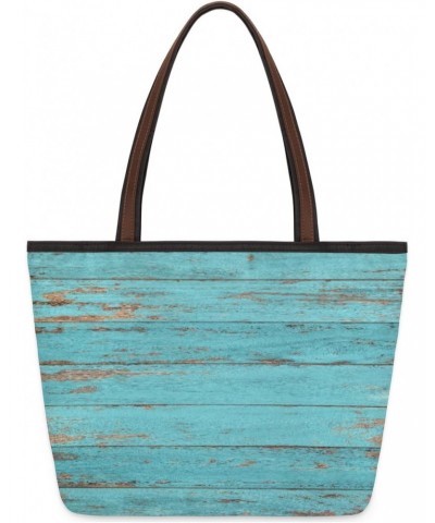 Wooden Teal Pattern(1) Large Tote Bag For Women Shoulder Handbags with Zippper Top Handle Satchel Bags for Shopping Travel Gy...