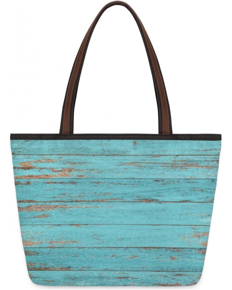 Wooden Teal Pattern(1) Large Tote Bag For Women Shoulder Handbags with Zippper Top Handle Satchel Bags for Shopping Travel Gy...