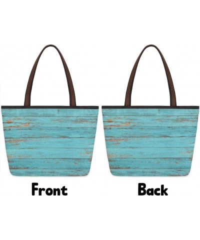 Wooden Teal Pattern(1) Large Tote Bag For Women Shoulder Handbags with Zippper Top Handle Satchel Bags for Shopping Travel Gy...