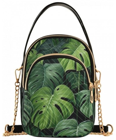 Walls Hand Painted Women's Crossbody Bag, Triple Compartment Crossbody Bag, Crossbody Purses for Women Travel Monstera Leaves...