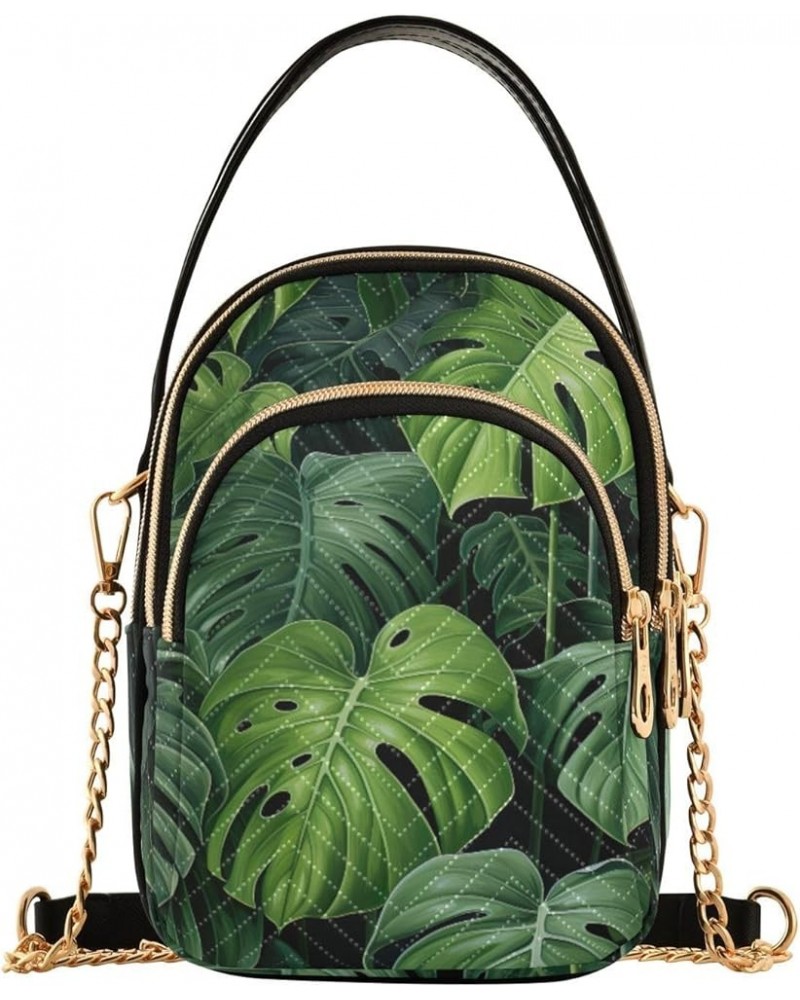 Walls Hand Painted Women's Crossbody Bag, Triple Compartment Crossbody Bag, Crossbody Purses for Women Travel Monstera Leaves...