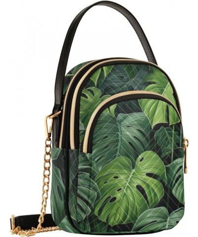 Walls Hand Painted Women's Crossbody Bag, Triple Compartment Crossbody Bag, Crossbody Purses for Women Travel Monstera Leaves...