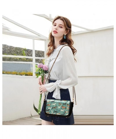 Floral Yellow and White Women Crossbody Bags Clutch Purse with Strap Leather Cross Body Purses Horses on Green Background $15...