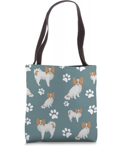 Papillon Dogs Pattern Design with Paw Prints Tote Bag $12.71 Totes