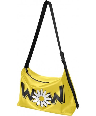 Wow Daisy Flower Floral Yellow Womens Tote Bag Leather Shoulder Bag For Women Men Large Hobo Cross Body Bags Handbag $18.69 T...