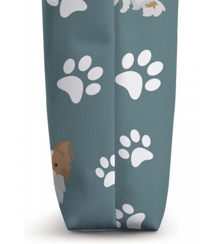 Papillon Dogs Pattern Design with Paw Prints Tote Bag $12.71 Totes