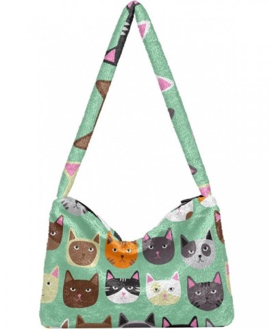 Cute Cat Furry Tote Bag for Women Crossbody Bag Shoulder Handbag Casual Messenger Bag with Zipper for School $10.08 Totes