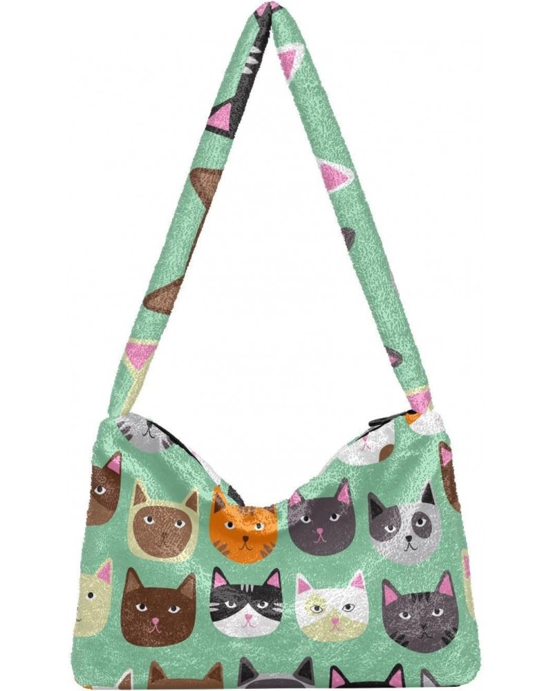 Cute Cat Furry Tote Bag for Women Crossbody Bag Shoulder Handbag Casual Messenger Bag with Zipper for School $10.08 Totes