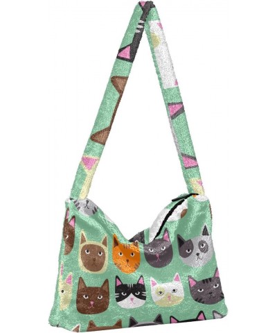 Cute Cat Furry Tote Bag for Women Crossbody Bag Shoulder Handbag Casual Messenger Bag with Zipper for School $10.08 Totes