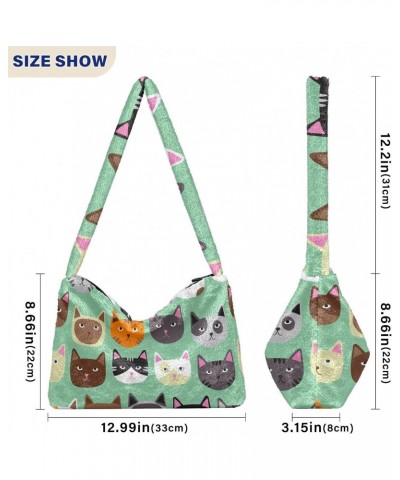 Cute Cat Furry Tote Bag for Women Crossbody Bag Shoulder Handbag Casual Messenger Bag with Zipper for School $10.08 Totes