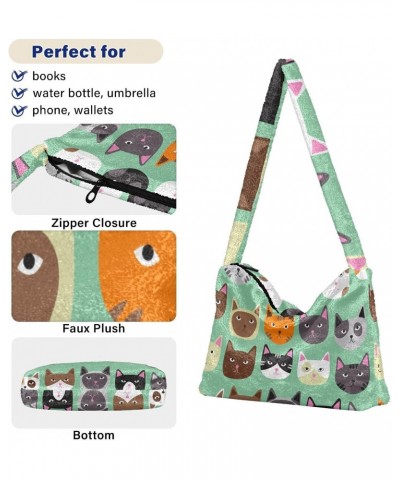 Cute Cat Furry Tote Bag for Women Crossbody Bag Shoulder Handbag Casual Messenger Bag with Zipper for School $10.08 Totes