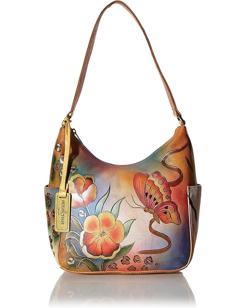 Women's Genuine Leather Handbag | Classic Hobo With Side Pocket Floral Safari $69.02 Hobo Bags