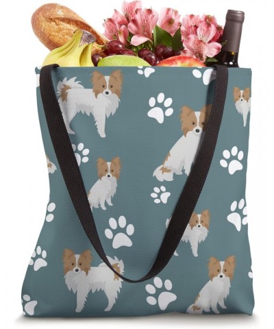 Papillon Dogs Pattern Design with Paw Prints Tote Bag $12.71 Totes