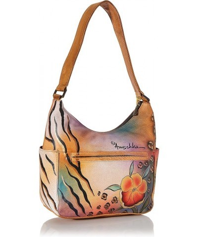 Women's Genuine Leather Handbag | Classic Hobo With Side Pocket Floral Safari $69.02 Hobo Bags