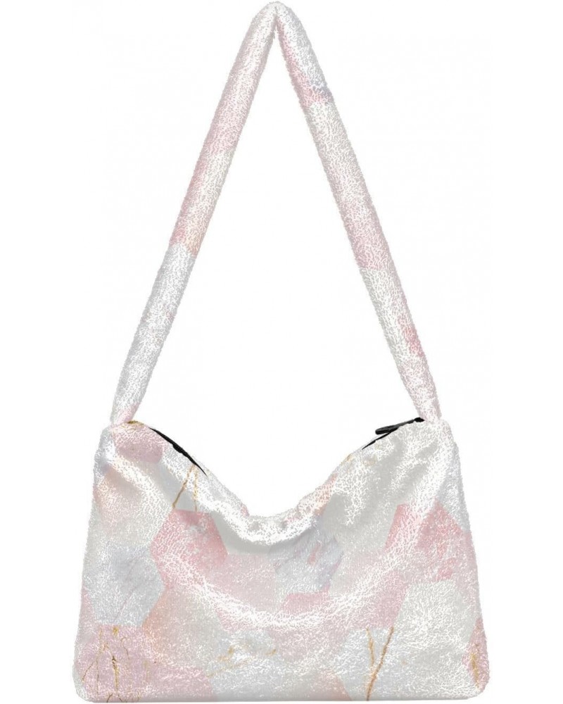 Girly Marble Plush Underarm Bag Women's Tote Handbags Fluffy Shoulder Bag Purse Lightweight Tote Bags Cell Phone Bag for Outd...