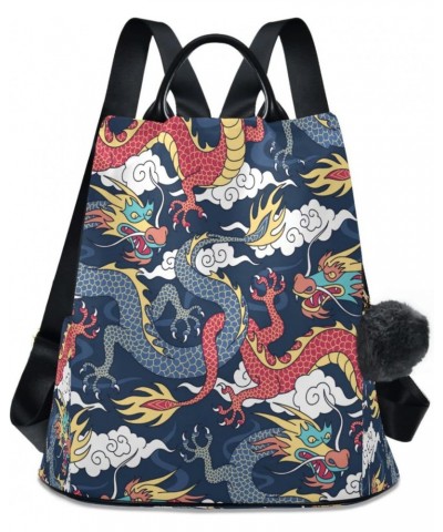 Japanese Dragon Cloud Large Women's Fashion Casual Backpack Purse Shoulder Travel Bag $23.59 Backpacks