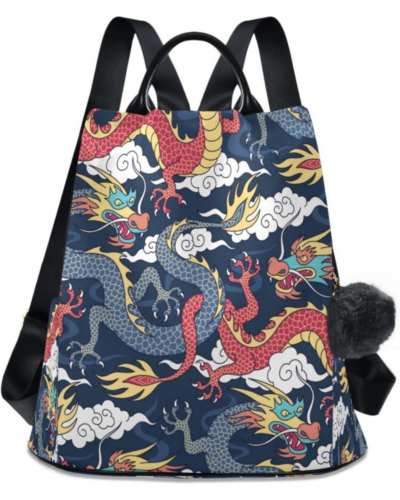 Japanese Dragon Cloud Large Women's Fashion Casual Backpack Purse Shoulder Travel Bag $23.59 Backpacks