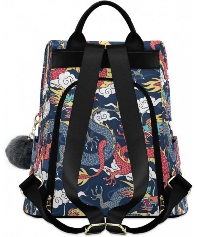 Japanese Dragon Cloud Large Women's Fashion Casual Backpack Purse Shoulder Travel Bag $23.59 Backpacks