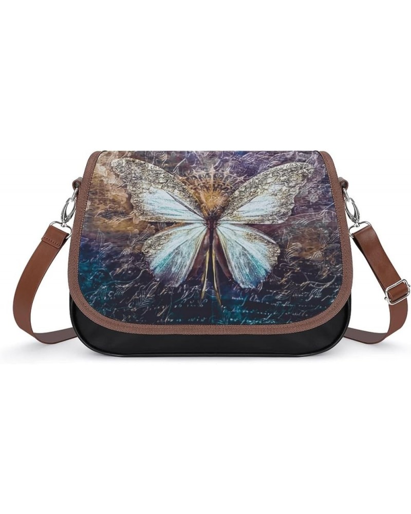 Printed Shoulder Crossbody Bag Leather Hobo Bags Medium Ladies Top Handles Satchels Metal Butterfly Color12 $21.60 Hobo Bags