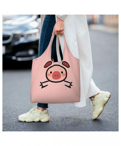 Cute Pig One-Shoulder Commuting Canvas Bag,Fashionable And Lightweight,Extra Large Capacity,Easy To Store,Soft And Durable,Su...