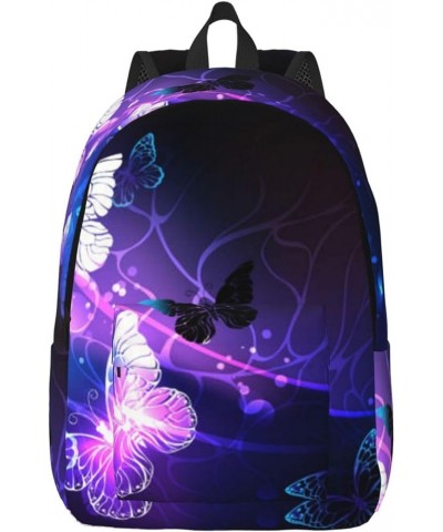 White Purple Butterflies Print Unisex Canvas Backpack Cute Backpack For Travel Sports Casual Aesthetic Backpack Black Small $...