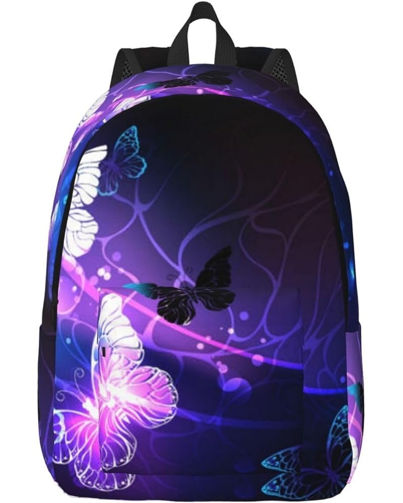 White Purple Butterflies Print Unisex Canvas Backpack Cute Backpack For Travel Sports Casual Aesthetic Backpack Black Small $...