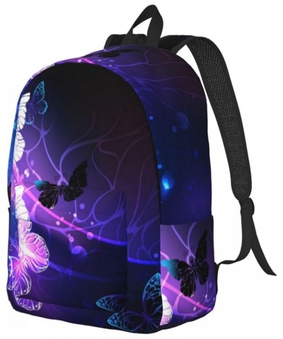 White Purple Butterflies Print Unisex Canvas Backpack Cute Backpack For Travel Sports Casual Aesthetic Backpack Black Small $...