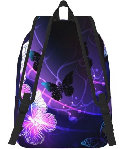 White Purple Butterflies Print Unisex Canvas Backpack Cute Backpack For Travel Sports Casual Aesthetic Backpack Black Small $...