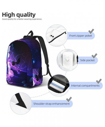 White Purple Butterflies Print Unisex Canvas Backpack Cute Backpack For Travel Sports Casual Aesthetic Backpack Black Small $...