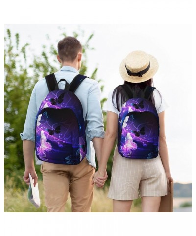 White Purple Butterflies Print Unisex Canvas Backpack Cute Backpack For Travel Sports Casual Aesthetic Backpack Black Small $...