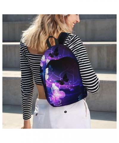 White Purple Butterflies Print Unisex Canvas Backpack Cute Backpack For Travel Sports Casual Aesthetic Backpack Black Small $...