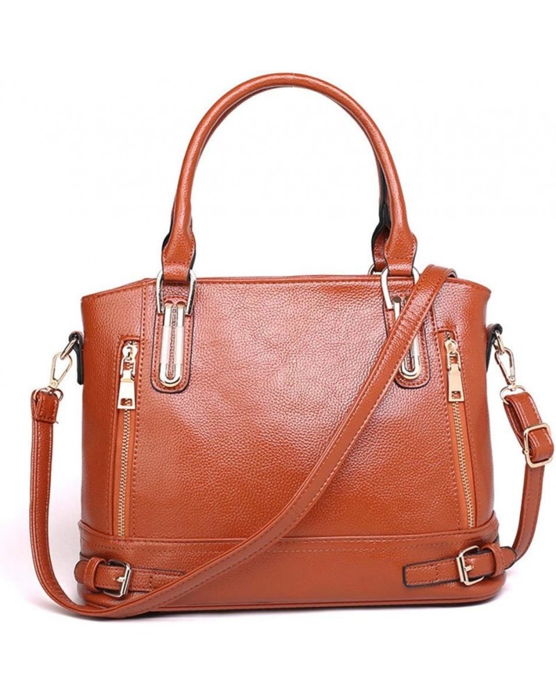 Motorcycle Style Women PU Leather Handbag Large Top Handle Shoulder Tote Bag Work Lady Satchel Brown $17.87 Totes