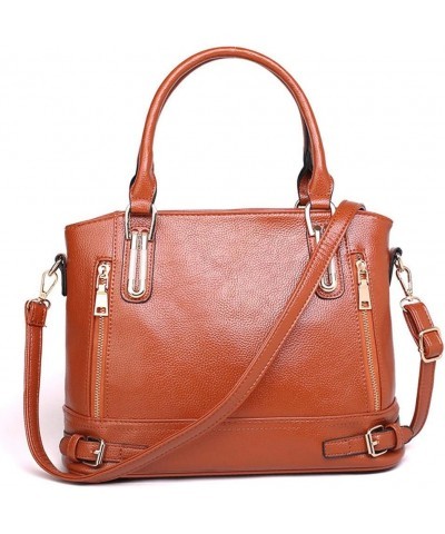 Motorcycle Style Women PU Leather Handbag Large Top Handle Shoulder Tote Bag Work Lady Satchel Brown $17.87 Totes