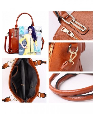 Motorcycle Style Women PU Leather Handbag Large Top Handle Shoulder Tote Bag Work Lady Satchel Brown $17.87 Totes