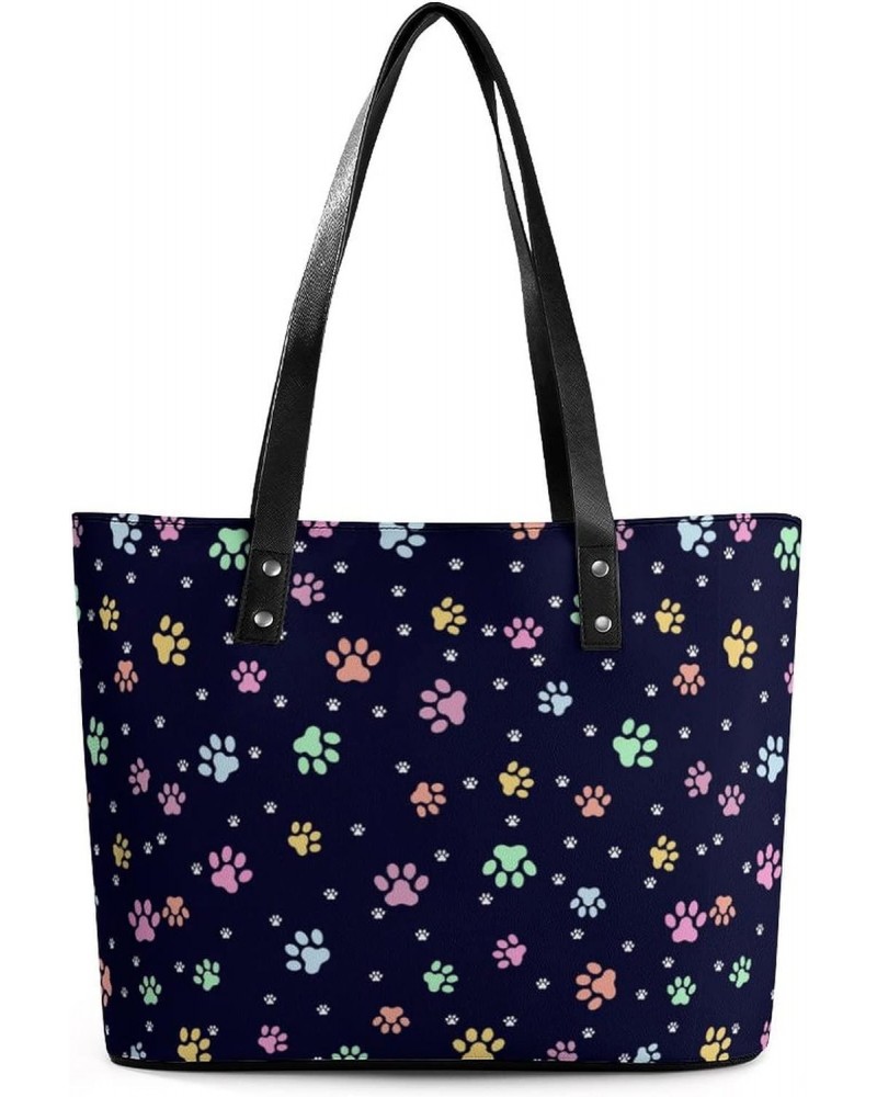 Cats Or Dog Footprints Pattern Tote Bags Large Leather Purses Leather Tote Bag Tote Bag in Bag $18.24 Totes