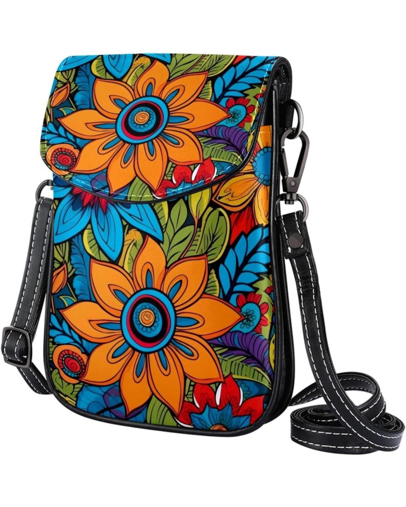 Faux Leather Crossbody Bag for Women, Messenger Bag, Shoulder Bag, colorful abstract flower $10.33 Crossbody Bags