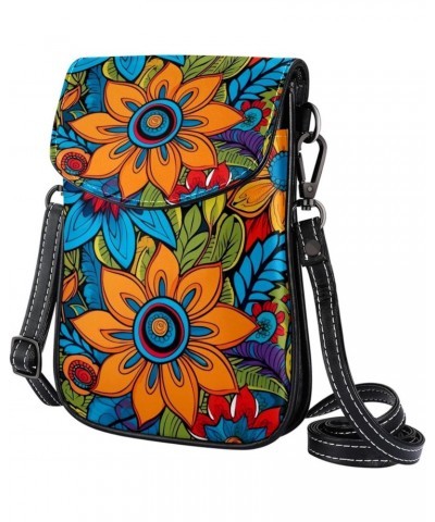 Faux Leather Crossbody Bag for Women, Messenger Bag, Shoulder Bag, colorful abstract flower $10.33 Crossbody Bags