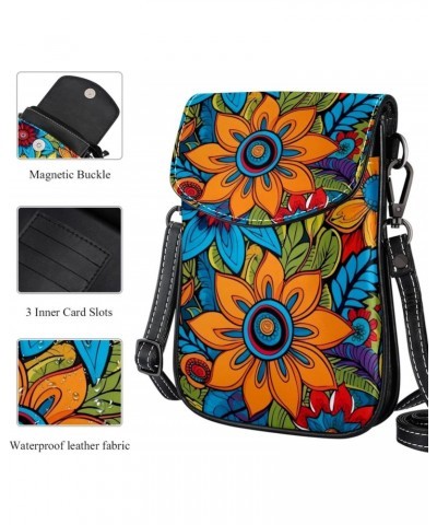 Faux Leather Crossbody Bag for Women, Messenger Bag, Shoulder Bag, colorful abstract flower $10.33 Crossbody Bags