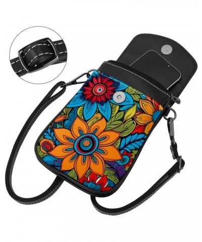 Faux Leather Crossbody Bag for Women, Messenger Bag, Shoulder Bag, colorful abstract flower $10.33 Crossbody Bags