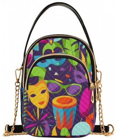 Mardi Gras Cell Phone Purse Masquerade Jungle Party Lips Crossbody Handbag Durable Shoulder Bag Sturdy Travel Pouch Compact C...